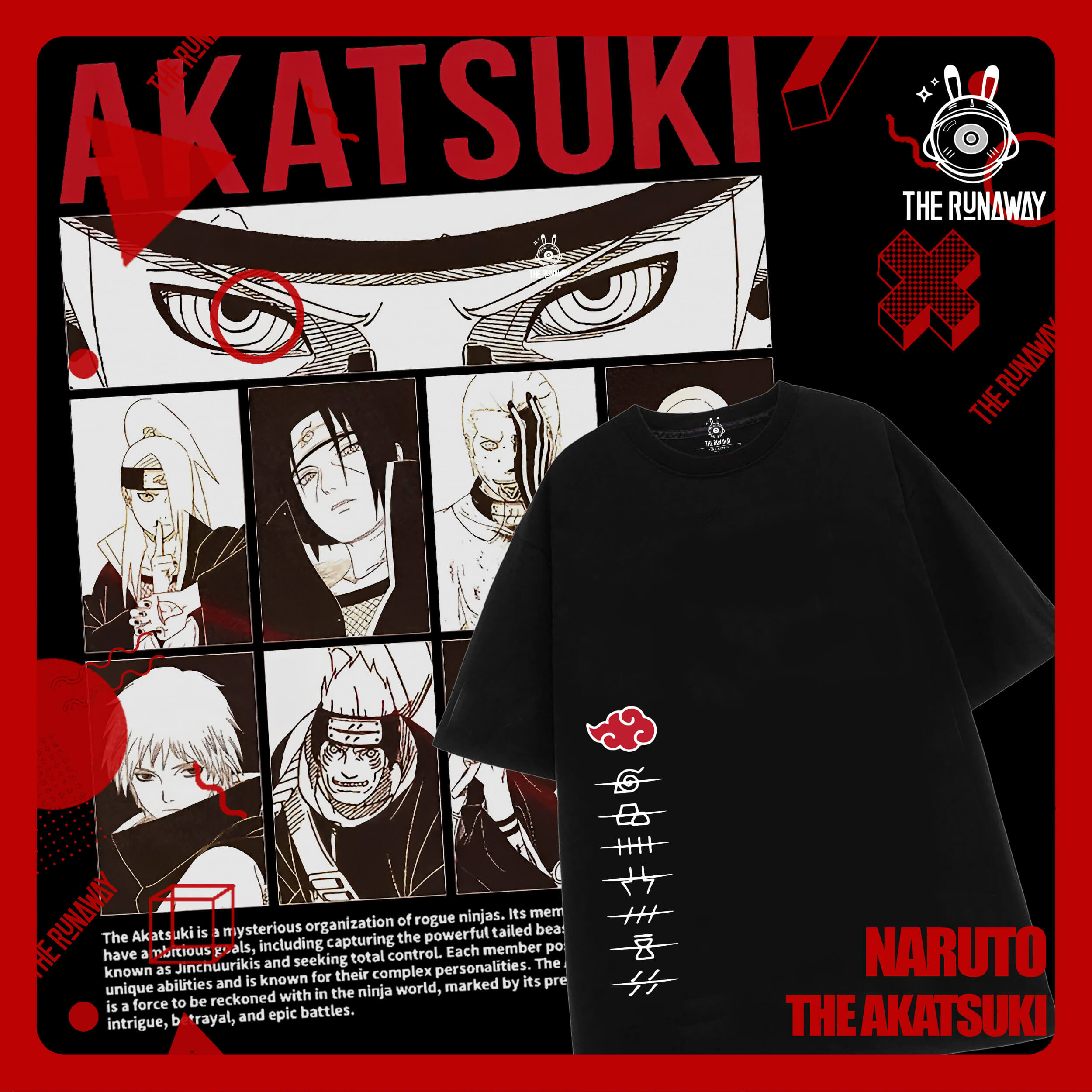 Áo phông Naruto: Akatsuki Cotton 100% form xuông cho Nam / Nữ by The Runaway