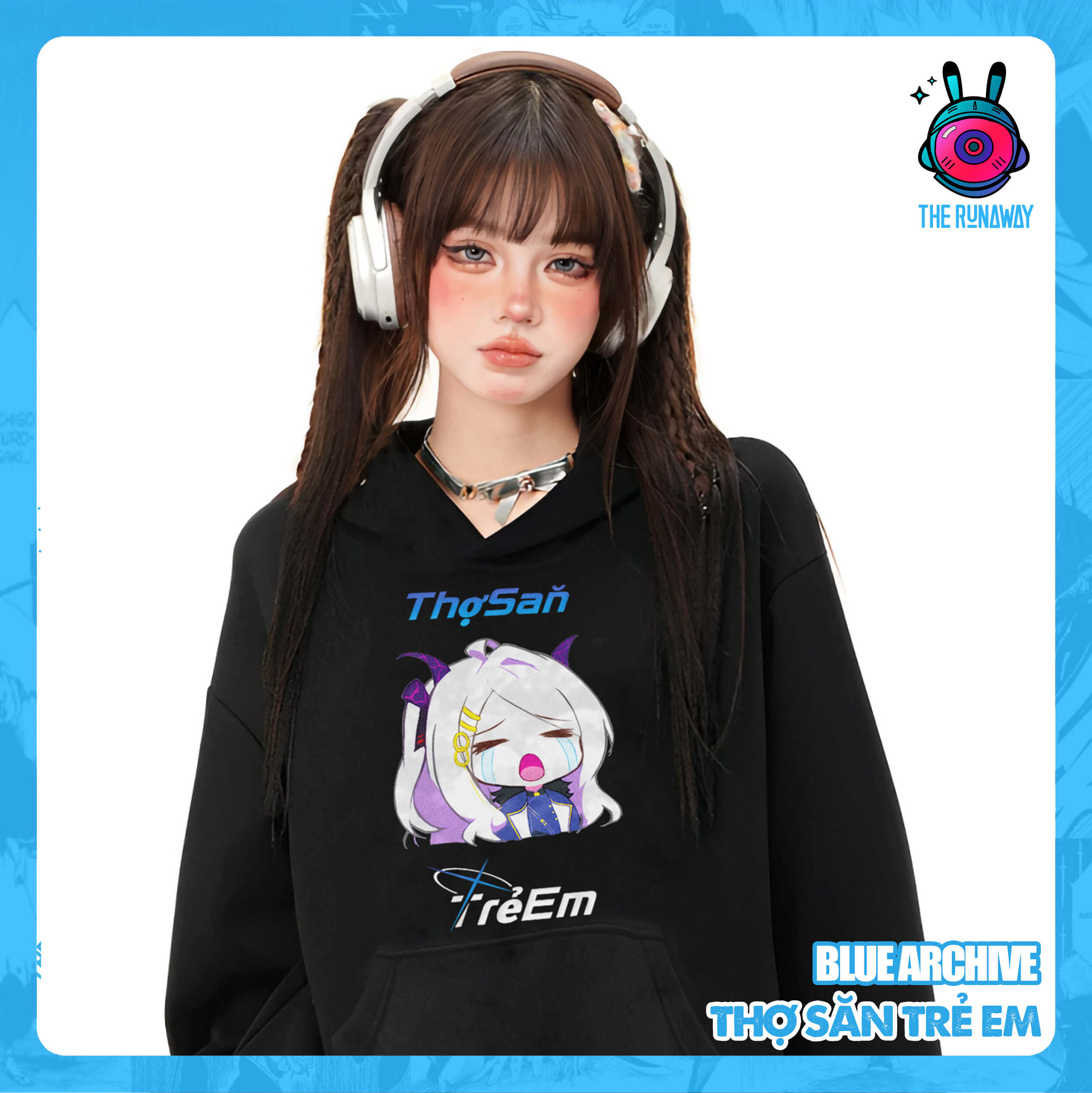 Áo Hoodie Meme Blue Archive: Thợ săn trẻ em Nỉ Bông Premium 100% cho Nam/ Nữ by The Runaway
