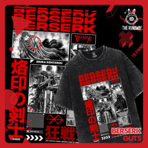 Áo phông Berserk: Guts Collection vải Cotton 100% cho Nam / Nữ form xuông by The Runaway