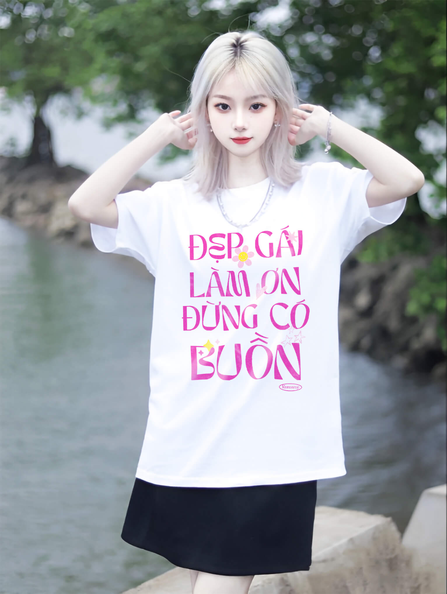Áo phông Funny Logo: Đẹp gái làm ơn đừng có buồn Cotton 100% form xuông cho nam / nữ by The Runaway - Ảnh 5